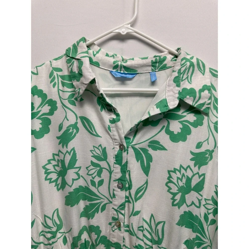 Draper James RSVP Green White Floral Puff Sleeve Shirt‎ Dress No Belt